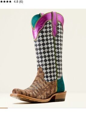 Women's Multicolor Western Cowboy Boots - Leopard & Checker Print